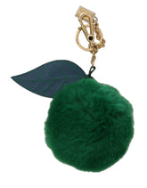 Dolce & Gabbana Green Leather Fur Gold Clasp Keyring Women Keychain -   -  Dolce & Gabbana.